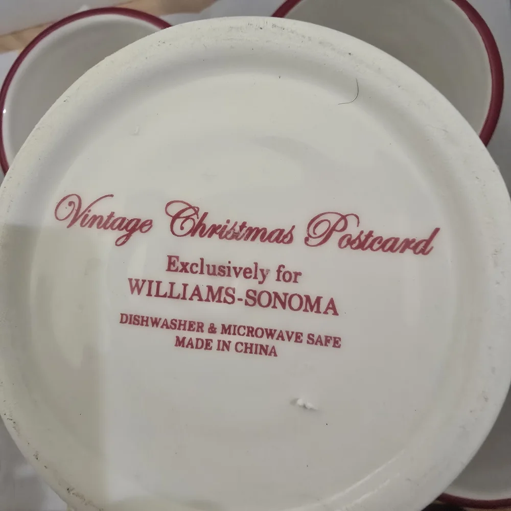 Williams Sonoma Christmas Mugs - Red and Green Holly Design